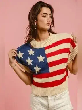 BiBi Star Patches American Flag Sleeveless Sweater